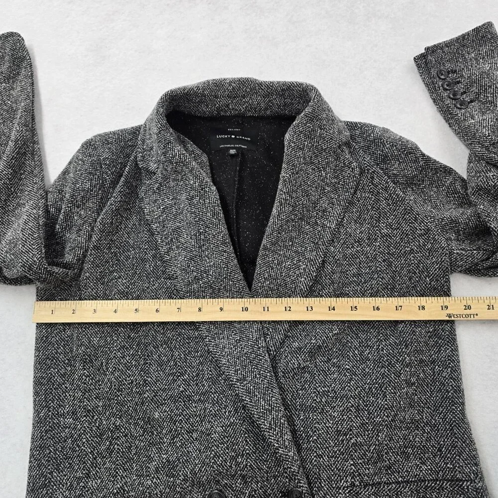 Lucky Brand Woven Knit Double Breasted Blazer Jacket Size M Stretch Gray Black